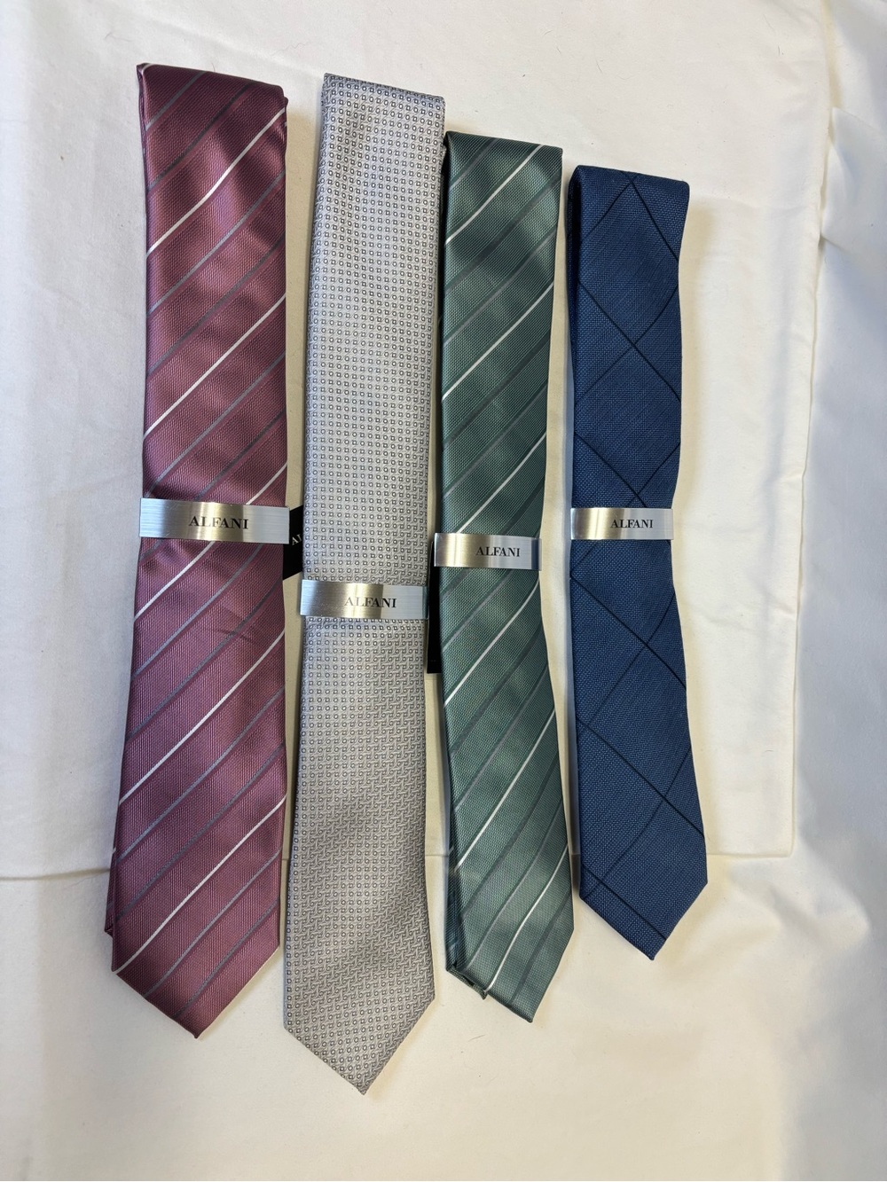 Alfani Burgundy, Silver, Green & Navy Assorted Stripe and Pattern Tie Set • NWT